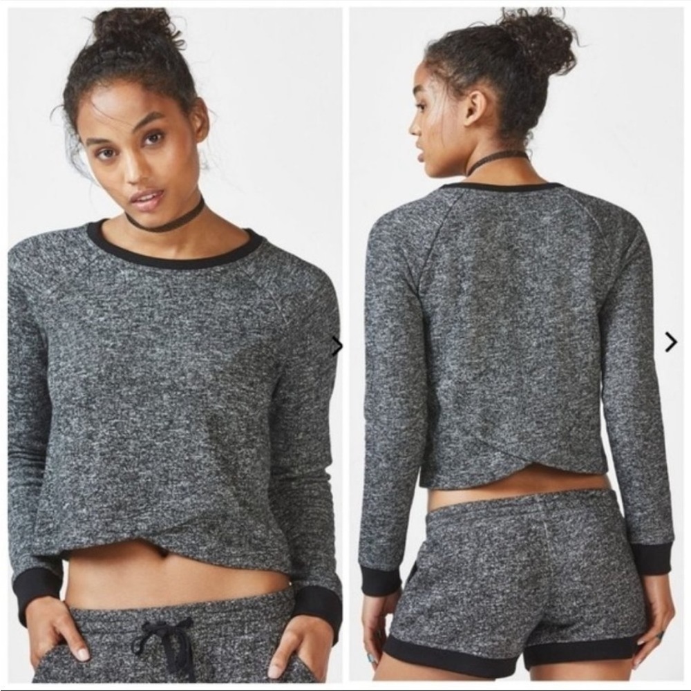 Fabletics Keeva Marled Knit French Terry Cloth Criss Cross Pullover Sweater